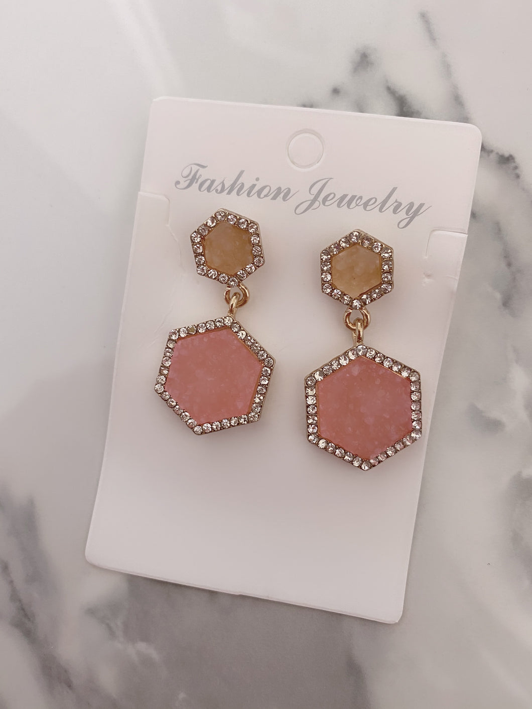 Pink /nude textured stone drop earrings